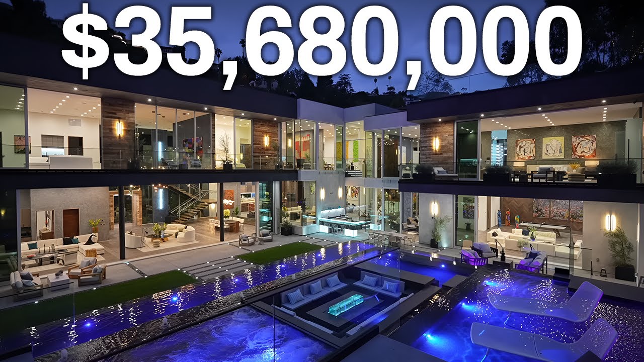 Inside a Crazy Modern Glass Mansion With a 3 Level Pool!