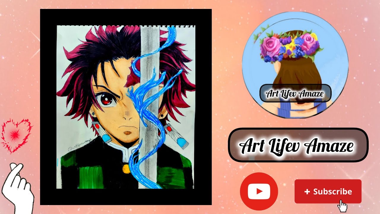 How to draw a coloured drawing of tanjiro from demon slayer✨✍️ //step by step// for beginners☺️✨