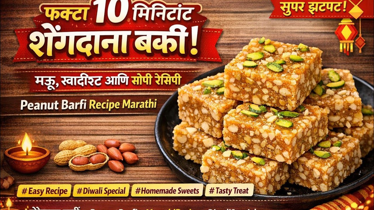  10 मिनिटांत शेंगदाणा बर्फी | मऊ, स्वादिष्ट आणि सोपी रेसिपी | Peanut Barfi Recipe Marathi