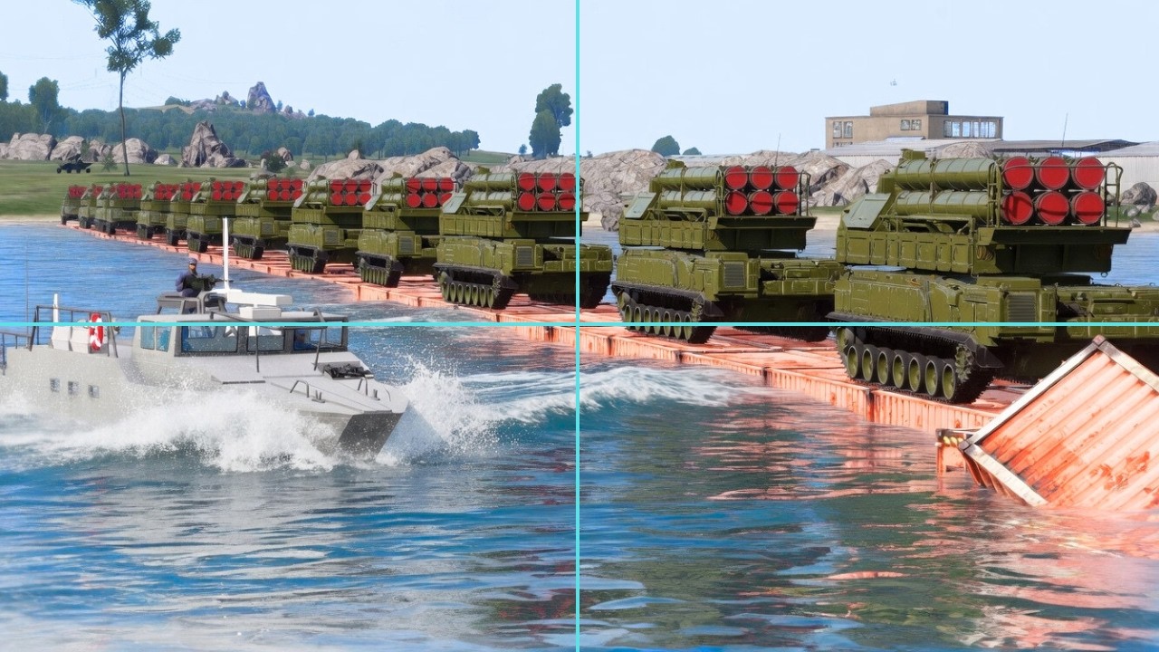 Russian Missile Terminator Tanks on Wrecked Bridge Targeted by Missile -Arma 3
