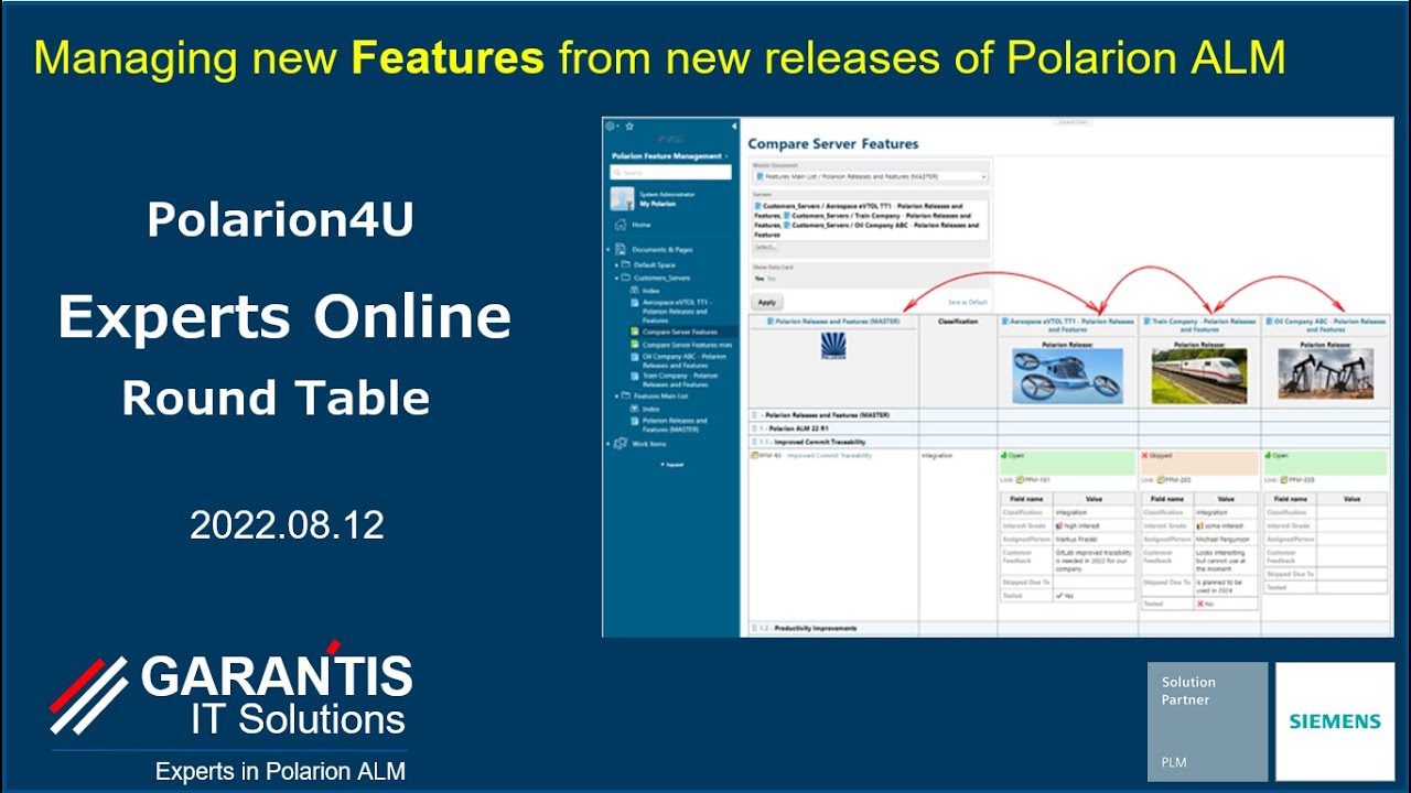 Polarion4U 2022.08.12 – Managing new Features from new releases of Polarion for multiple customers