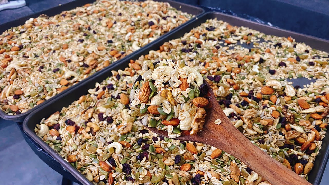 Làm granola đơn giản , giòn rụm , ngũ cốc nguyên hạt kinh doanh