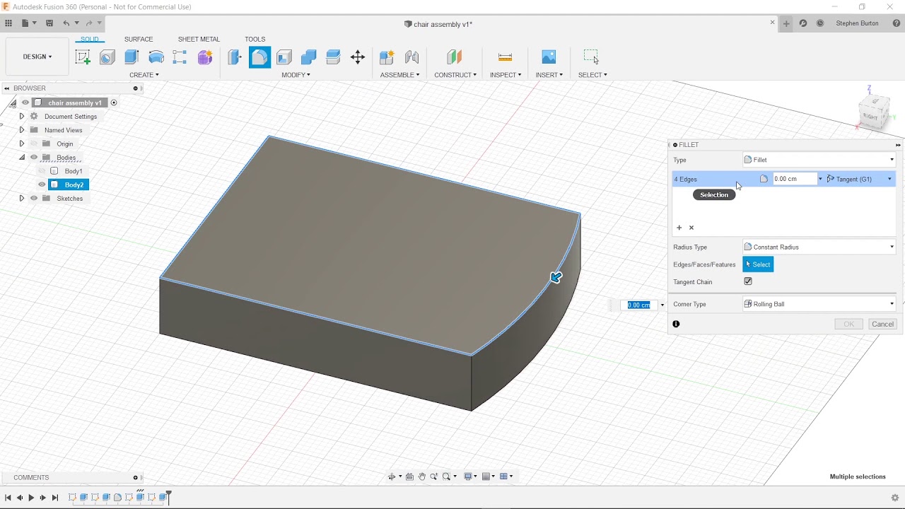 How to make the seat of the chair in Fusion 360