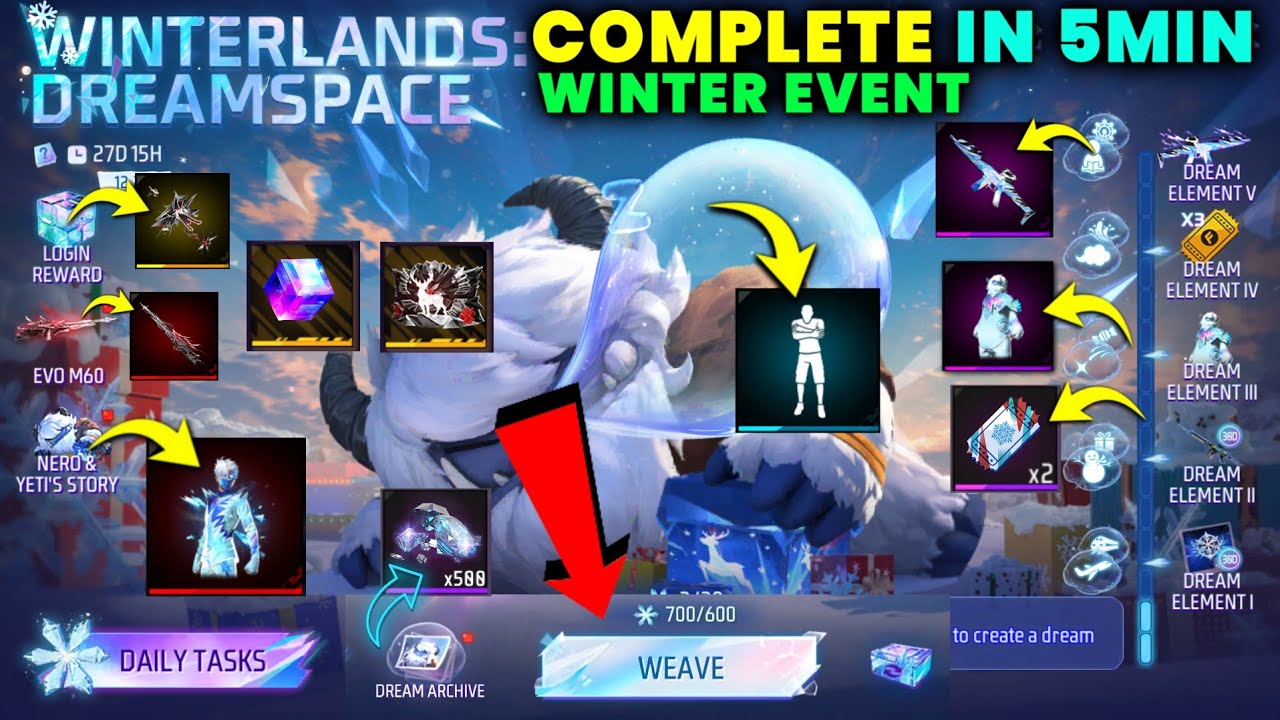 HOW TO COMPLETE WINTERLANDS DREAMSPACE EVENT | FREE FIRE NEW EVENT