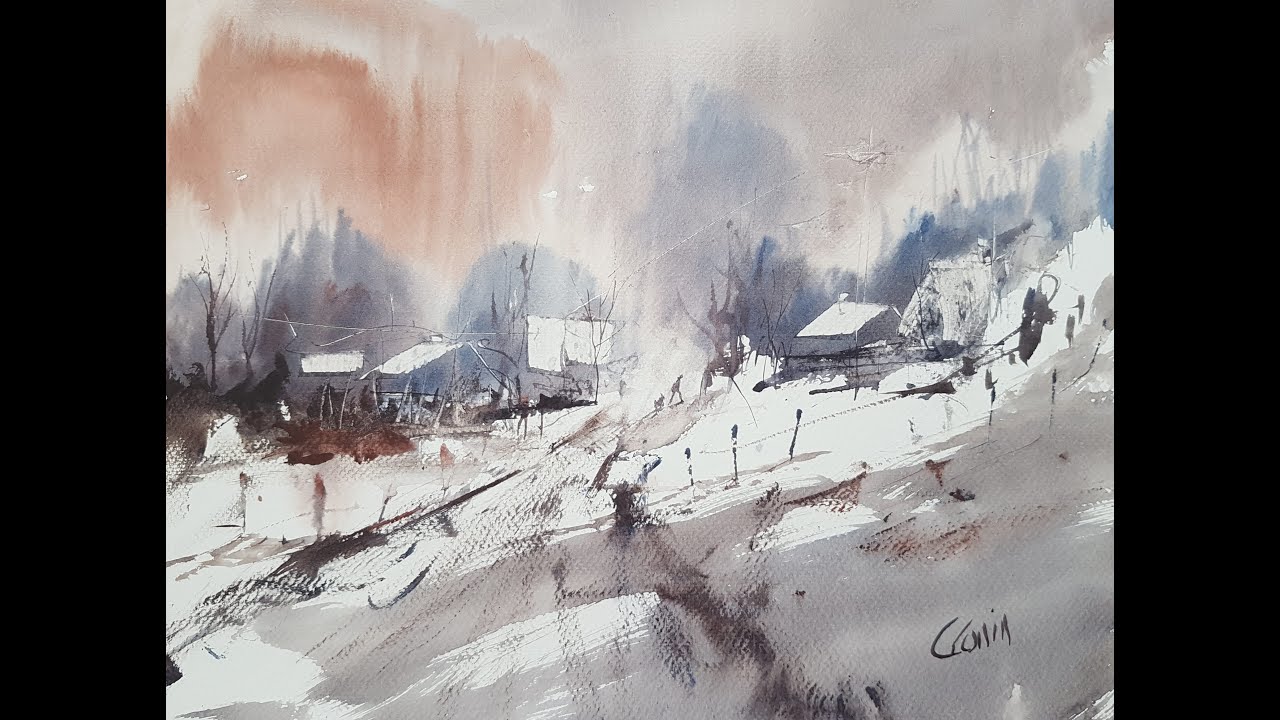 Abstract Winter Landscape Watercolour Painting Demo