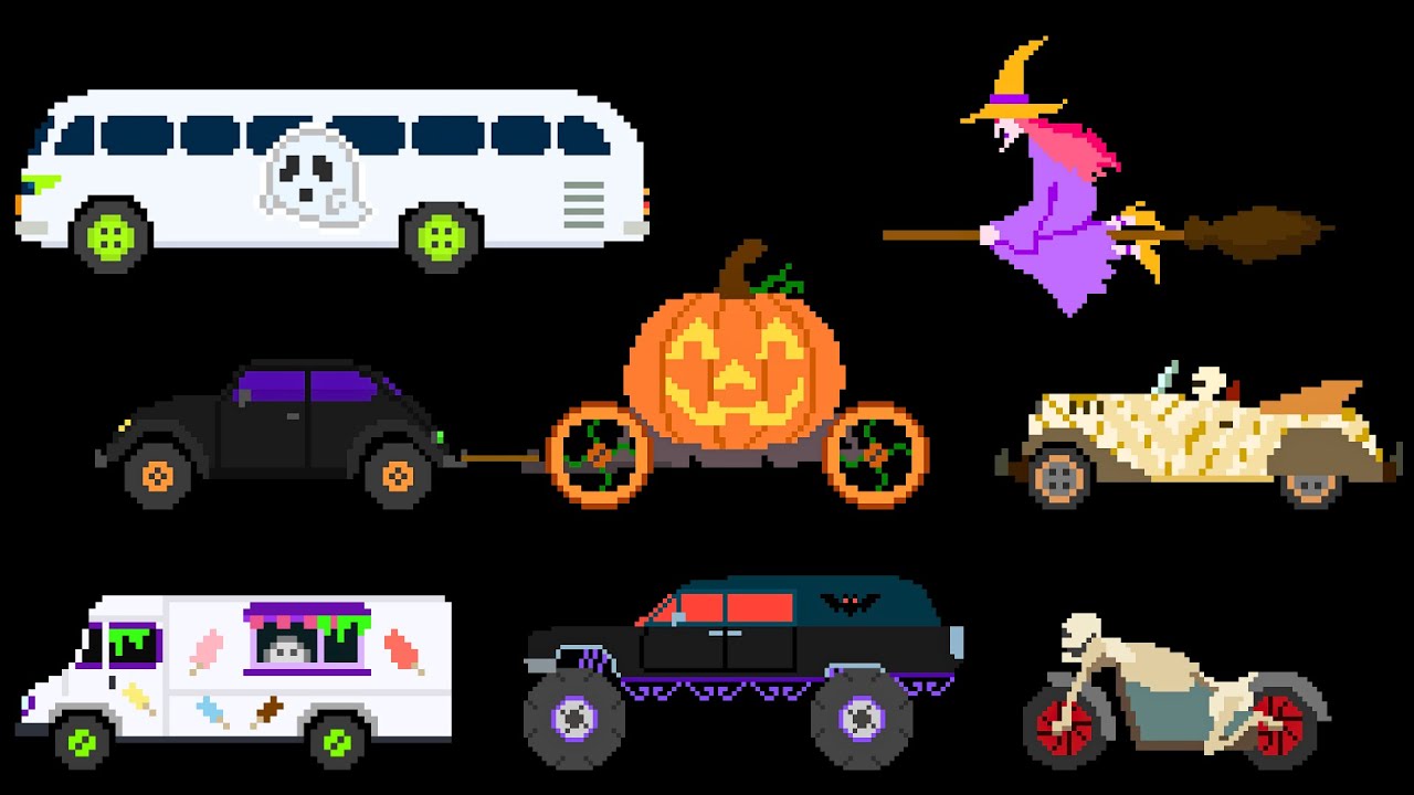 Halloween🎃 | Pixel Art Broom Witch, Truck-O-Lantern, Ghost Bus