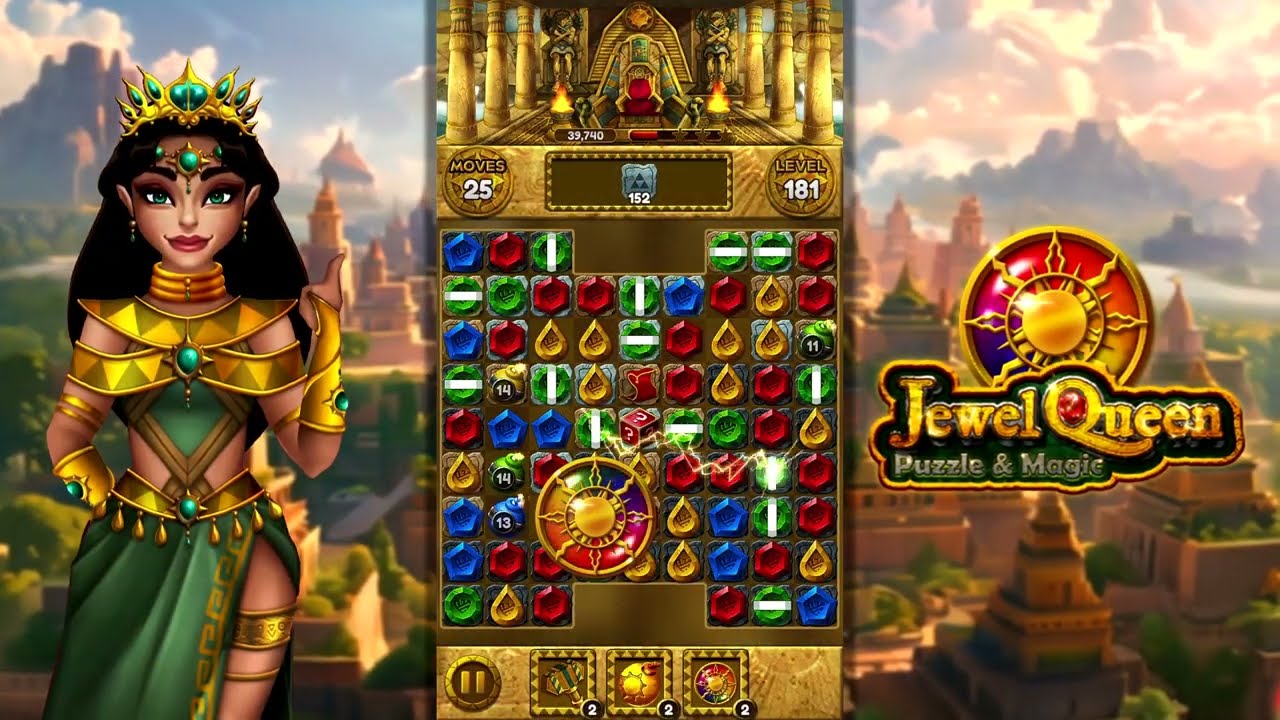 Jewel Queen: Puzzle & Magic - Match 3 Game (Gold/Green)