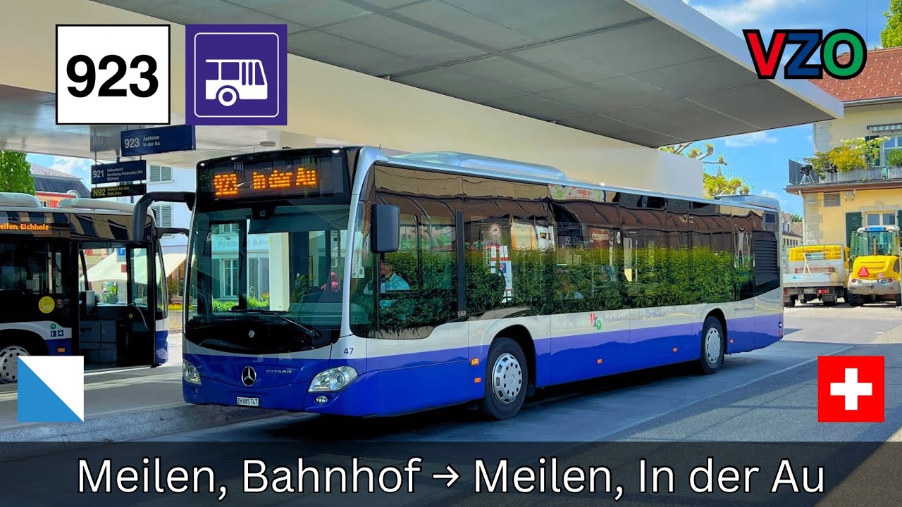 🇨🇭Zürich VZO Buslinie 923 | Meilen, Bahnhof → Meilen, In der Au [4K]