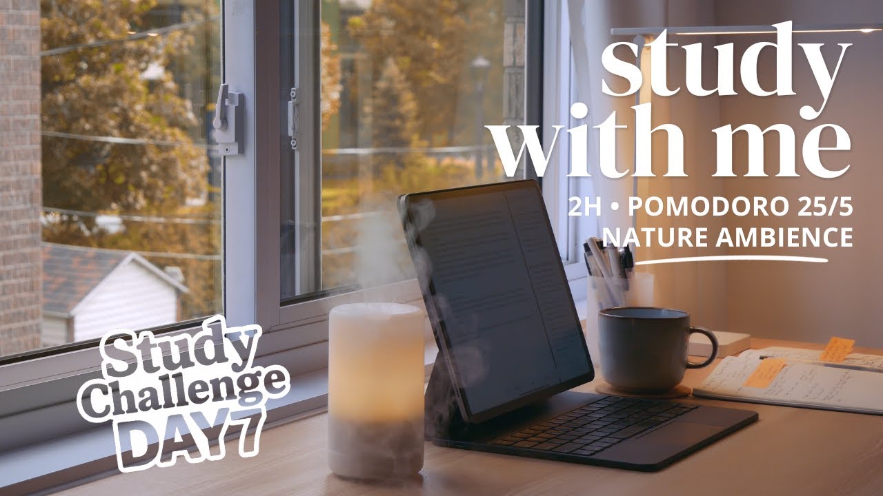 2-HOUR STUDY WITH ME 🌤️ on an Autumn Day | 🍂 Nature Sounds | Pomodoro 25/5 | Study Challenge DAY 7