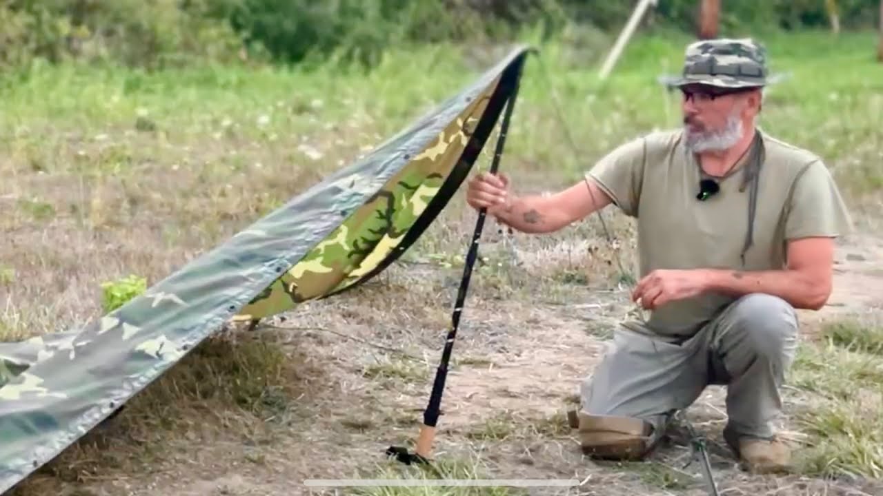 8oz Trekking Pole / Military Rain Poncho: Plow Point Shelter