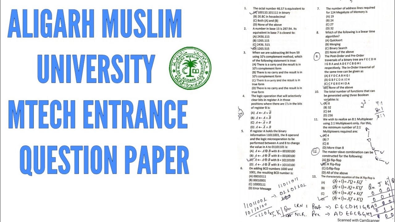 Aligarh Muslim University MTech CSE question paper | AMU Mtech Entrance paper | AMU Entrance Paper