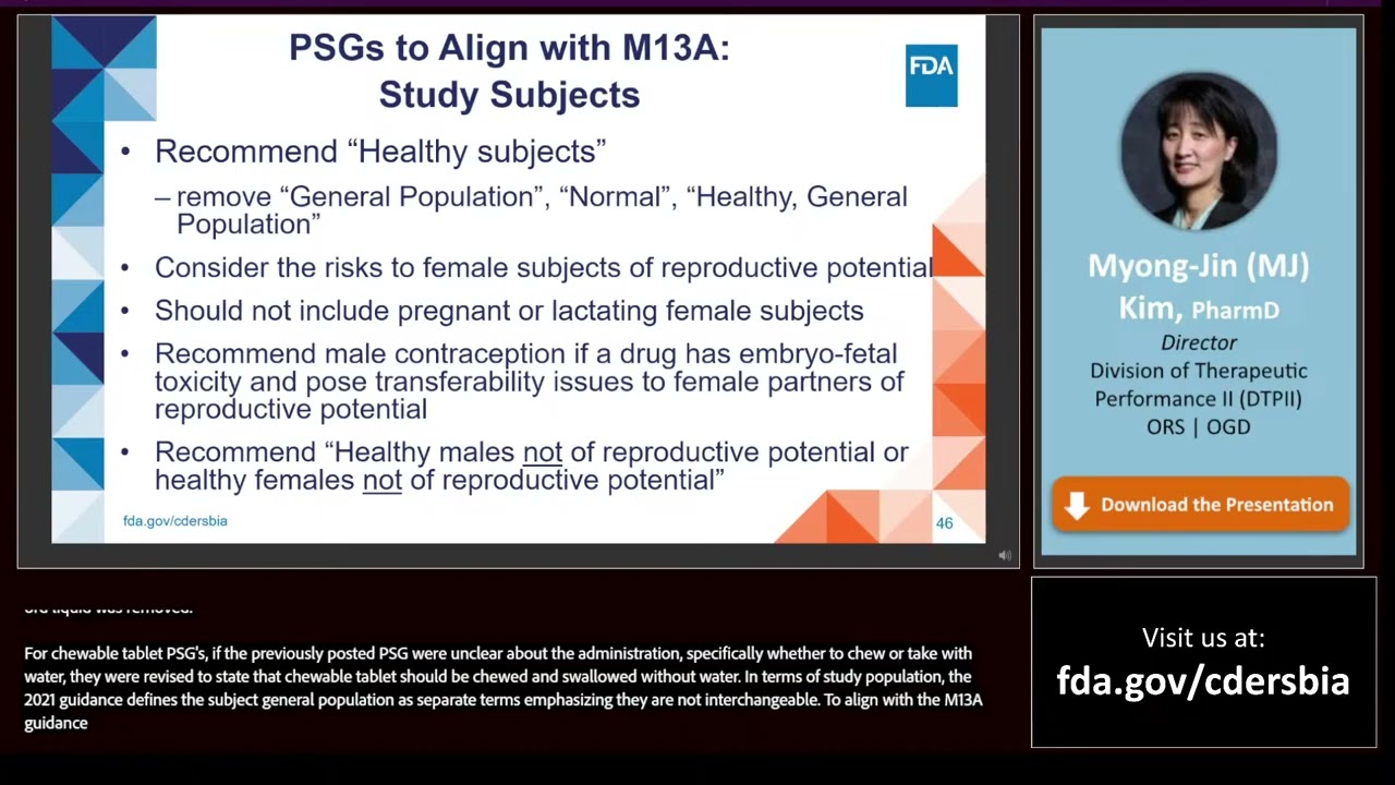 M13A: Bioequivalence for Immediate-Release Solid Oral Dosage Forms - Implementing the FG (Condensed)