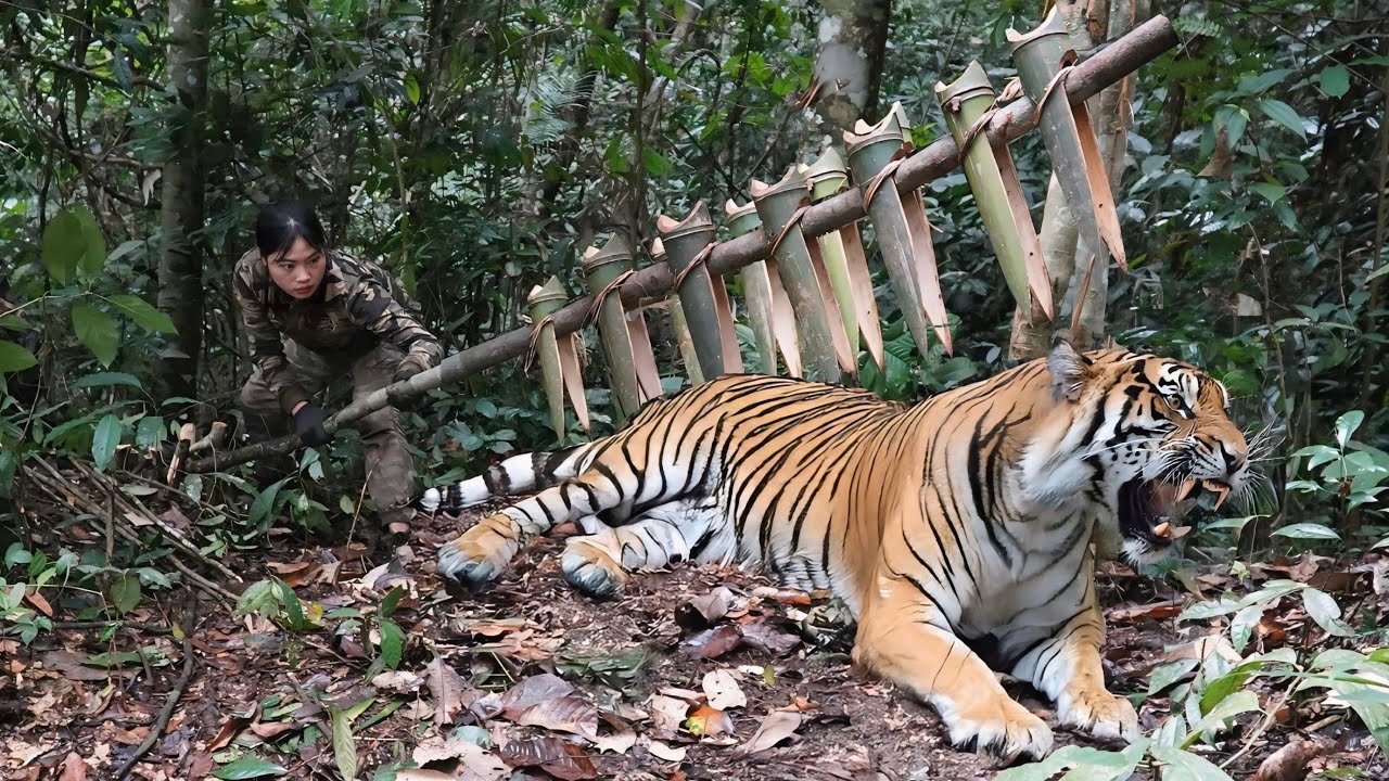 Discovering traces of wild animals and quickly setting traps to catch them, survival alone