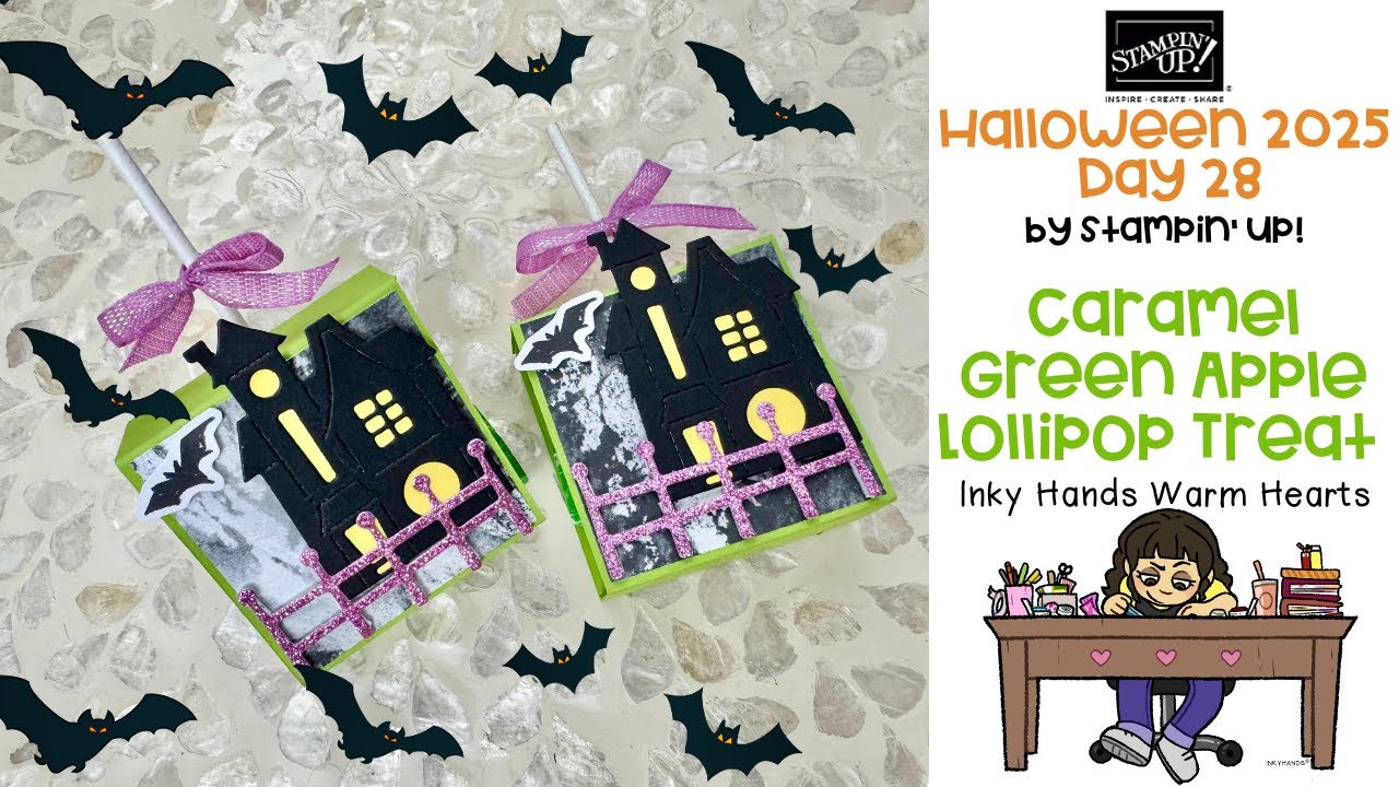 Halloween 2025 Caramel Green Apple Lollipop Treat Spooky Halloween Stampin Up Inky Hands Warm Hearts