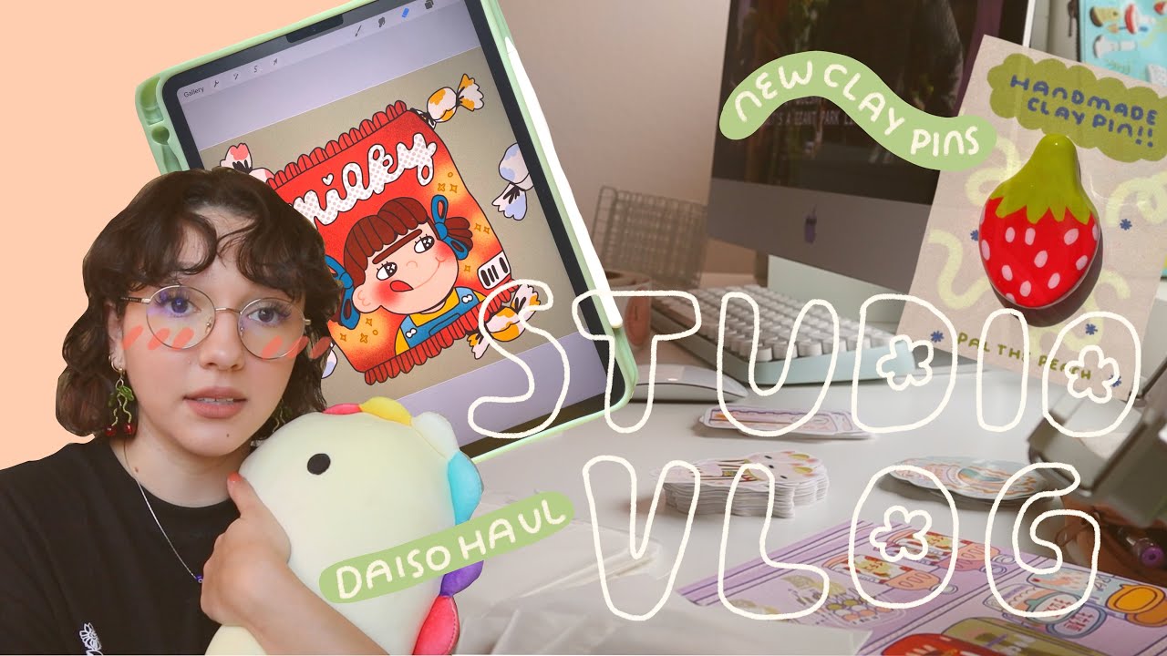 art studio (extra long) vlog 033: clay pins, being productive, + lots of ipad drawing