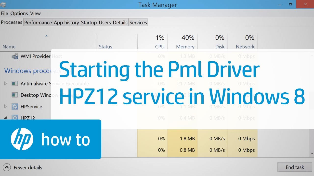 Starting the Pml Driver HPZ12 Service in Windows 8 | HP