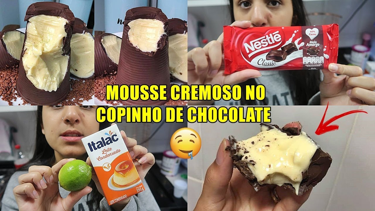 RECEITA: MOUSSE CREMOSO NO COPINHO DE CHOCOLATE ♡ DELICIOSO, FÁCIL E RÁPIDO!