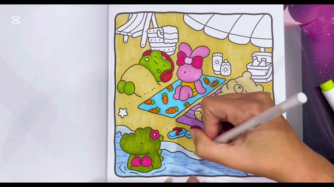 Relaxing Coloring / A Perfect Beach Day with Cute Friends ☀️ #markers #colors  #ohuhumarkers