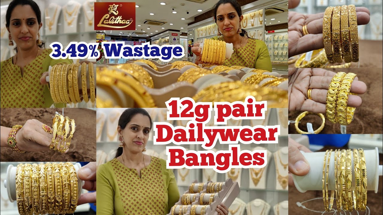 Lalithaa Jewellery Dailywear Bangles from 12g pair, 3.49% Lowest Wastage| 3D, Fancy, Wedding Bangles