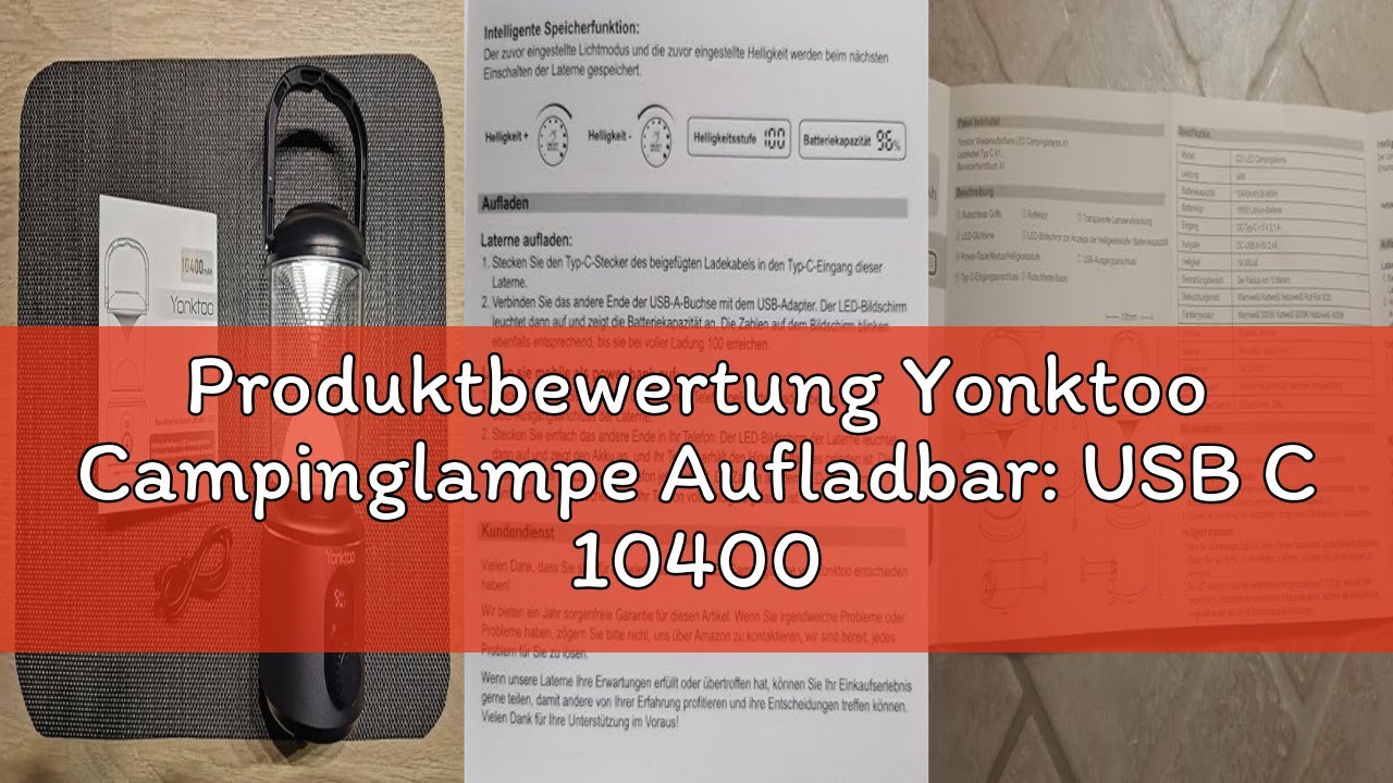 Produktbewertung Yonktoo Campinglampe Aufladbar: USB C 10400mAh Akku Camping Lampen mit Rot Licht &