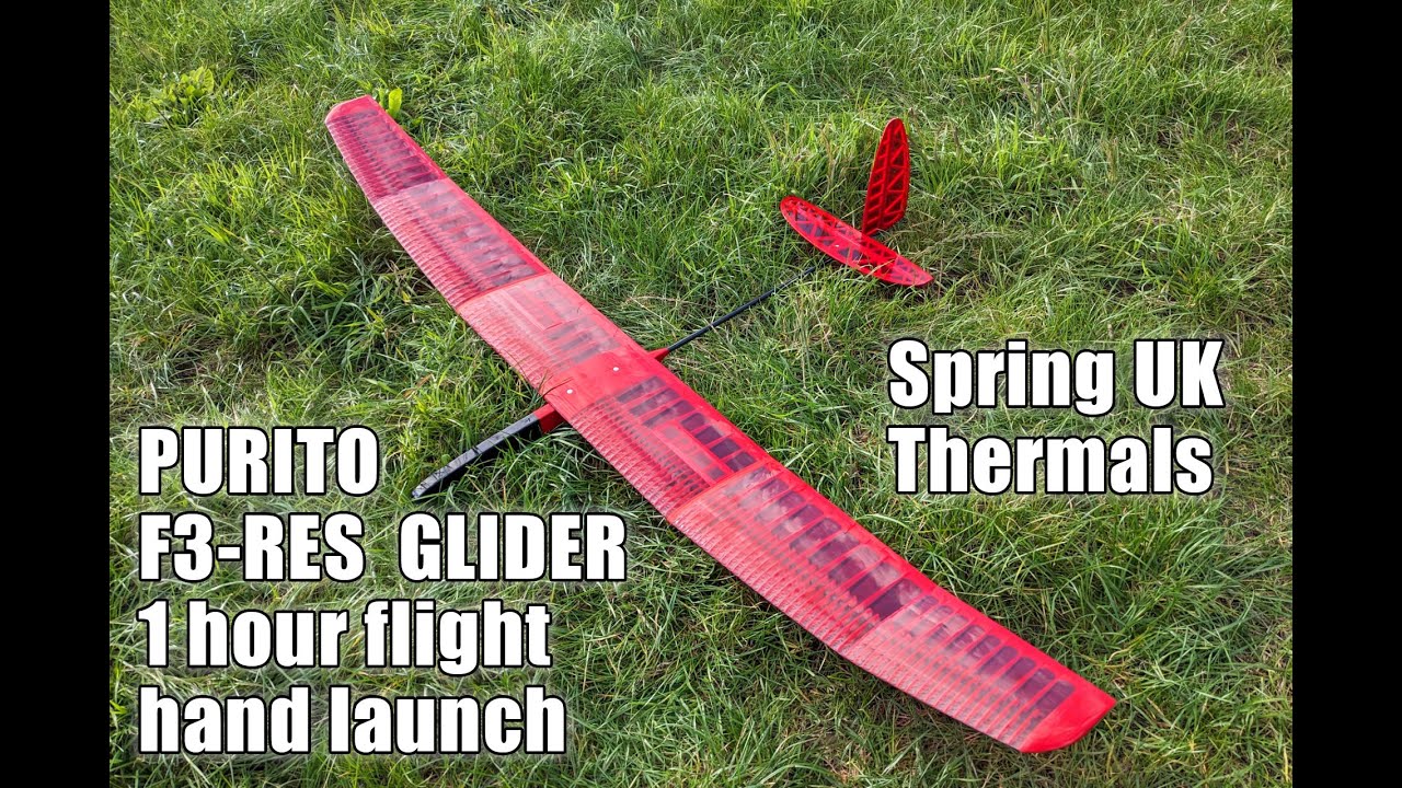 Purito F3L RES Glider - 1 hour flight from hand launch.   Early Spring thermals in the UK