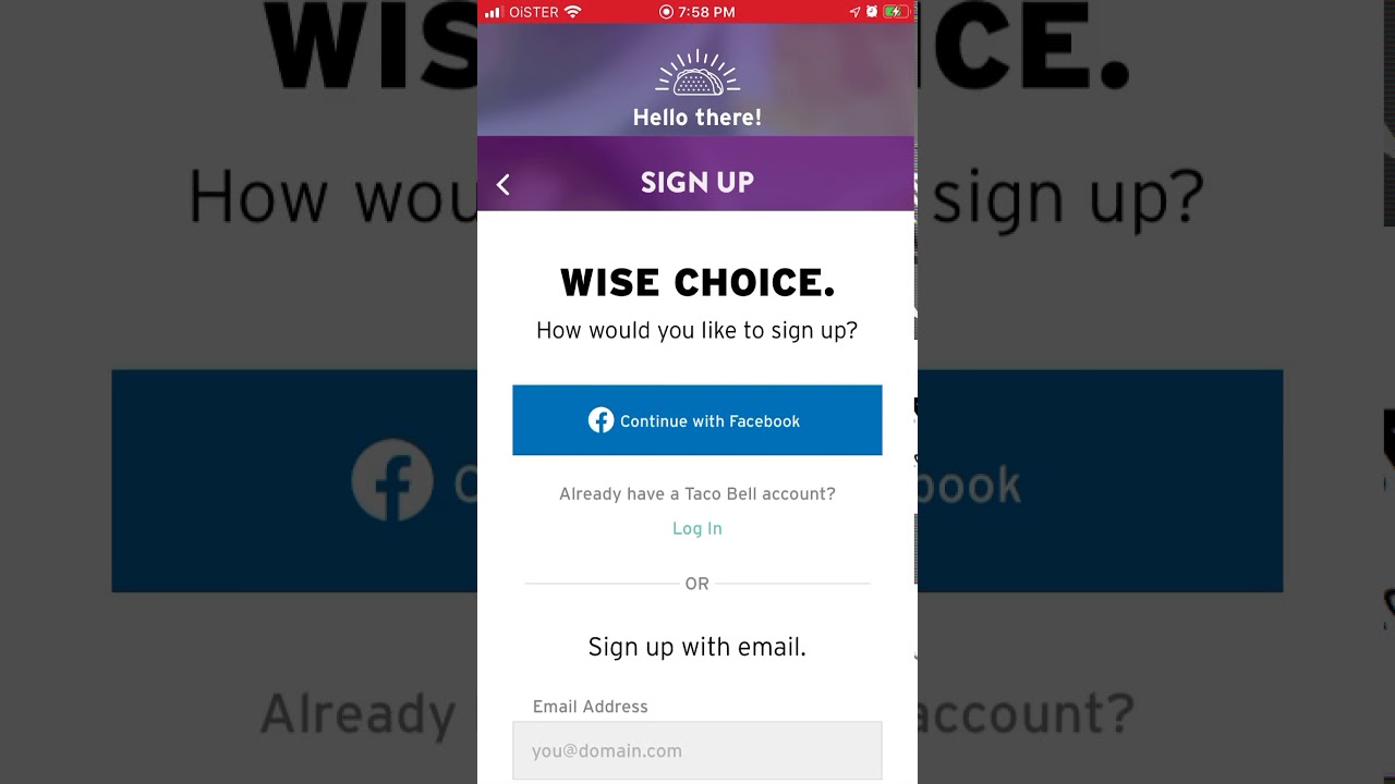 Taco Bell app - how to signup?