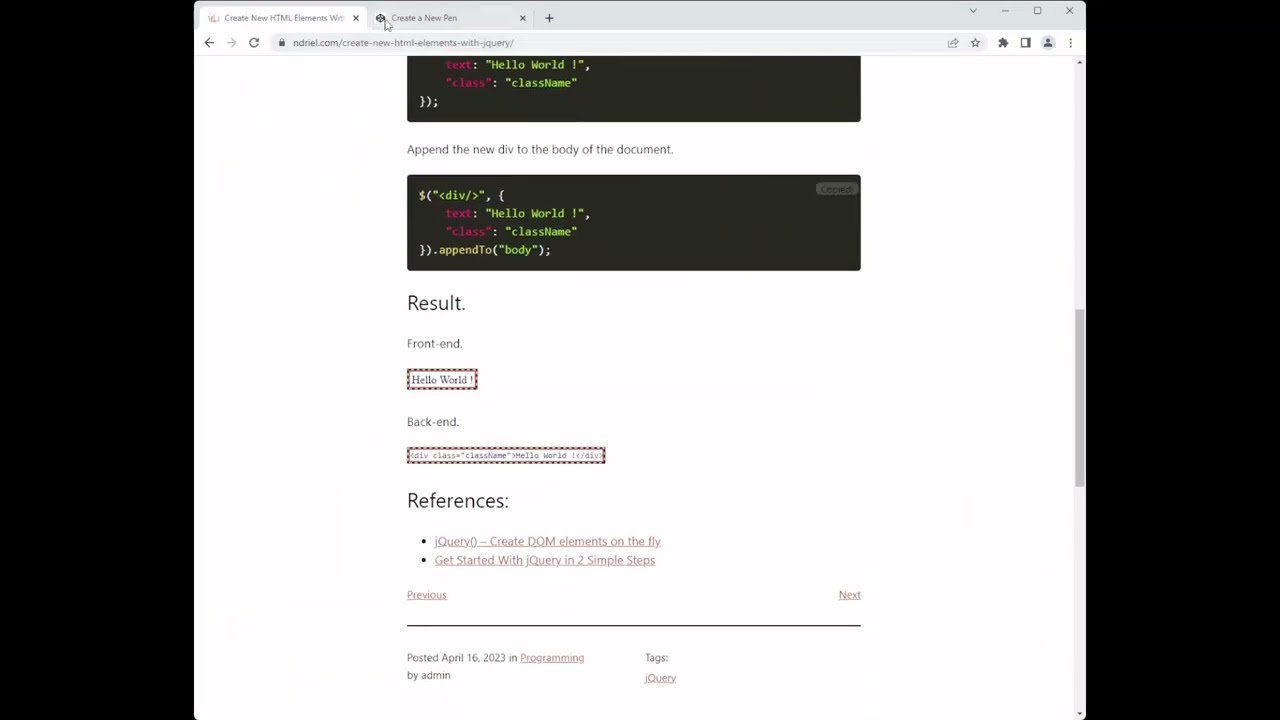 Create New HTML Elements With jQuery