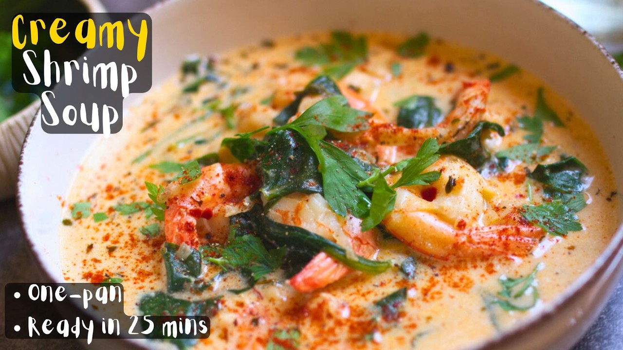 Creamy Shrimp Soup with Spinach & Chickpeas 🥣 | Easy One-Pot Dinner in 30 Minutes!