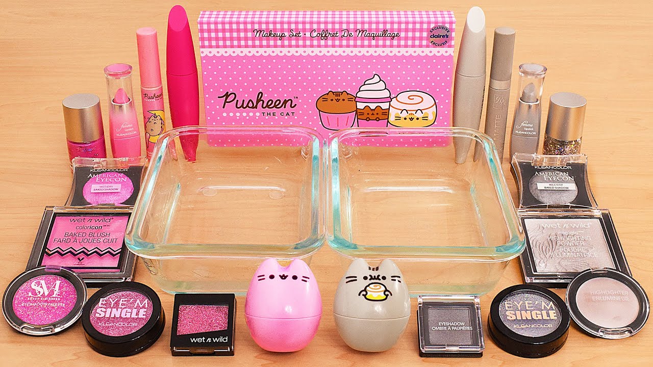 Pink Pusheen The Cat - Mixing Makeup Eyeshadow Into Satisfying Slime ASMR