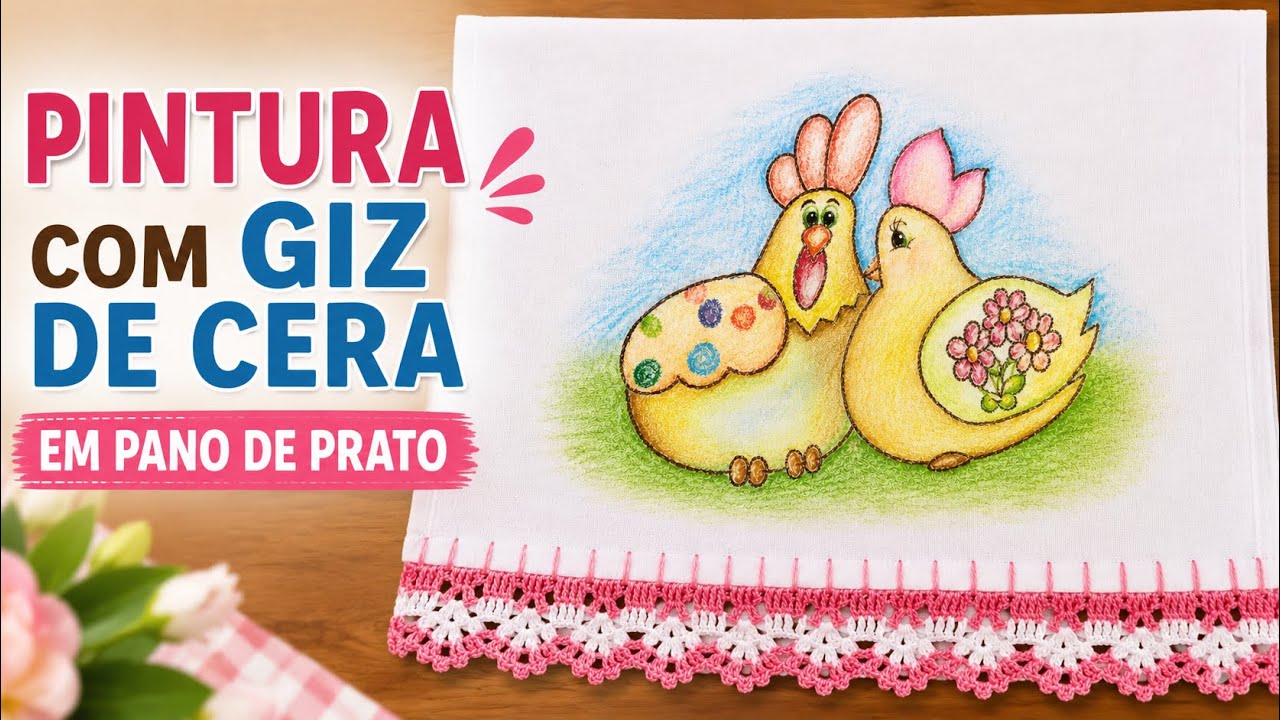 Como Pintar Pano de Prato com Giz de Cera - Diy - SemeiArte -