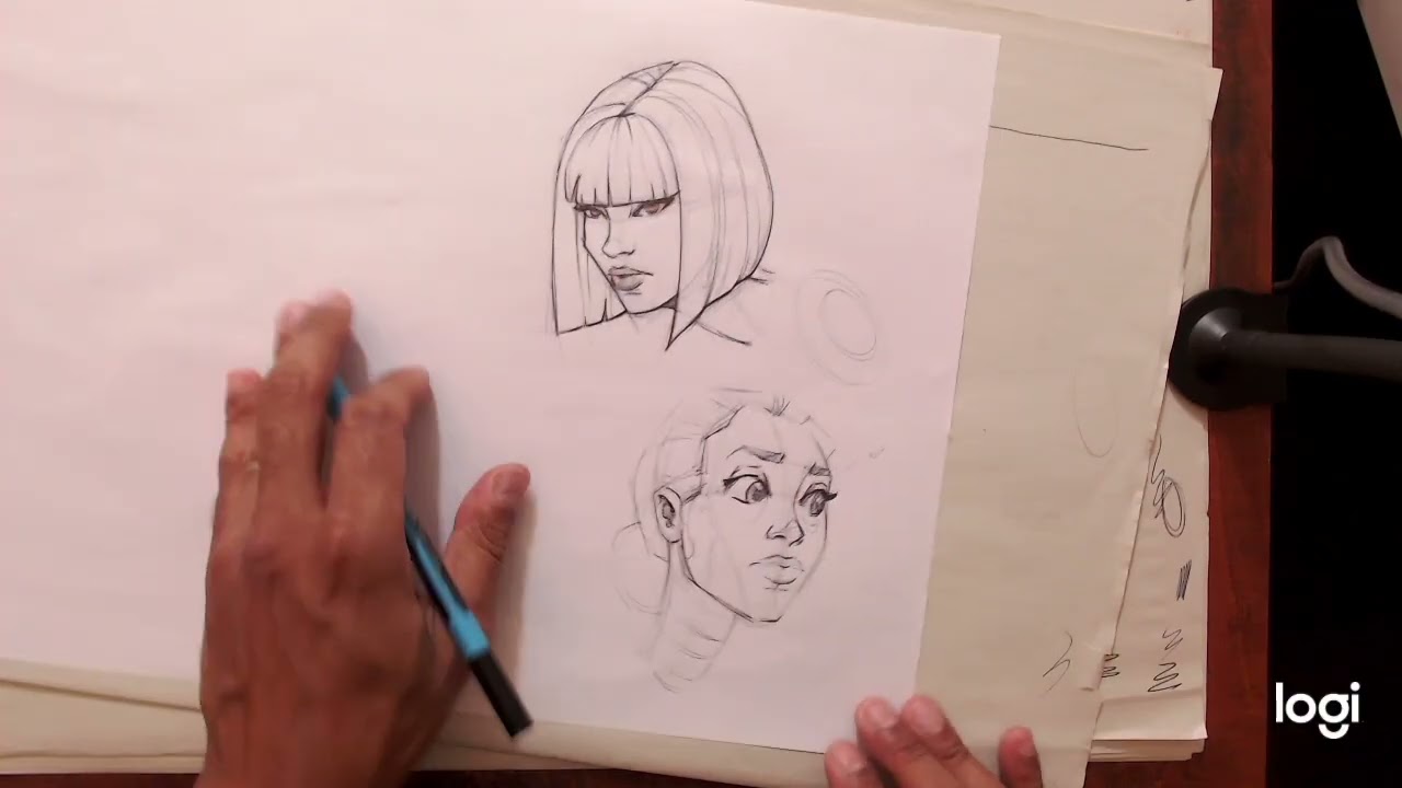 3 different methods for sketching the head - ballpoint pen demo