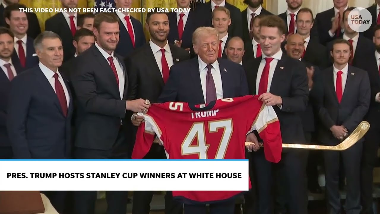 Florida Panthers, Tkachuk gift Donald Trump championship rings, golden hockey stick and jersey
