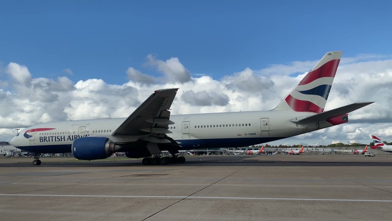 British Airways Boeing 777-200ER engine start up and taxi (trent 800) Howling engines