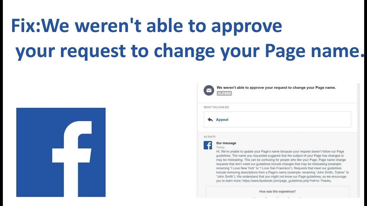 [Fix] we weren't able to approve your request to change your Page Name