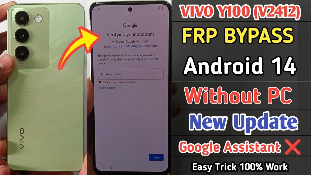 Vivo Y100 2024 FRP Bypass Android 14 | Vivo Y100 (V2412) Google Account Bypass Without PC