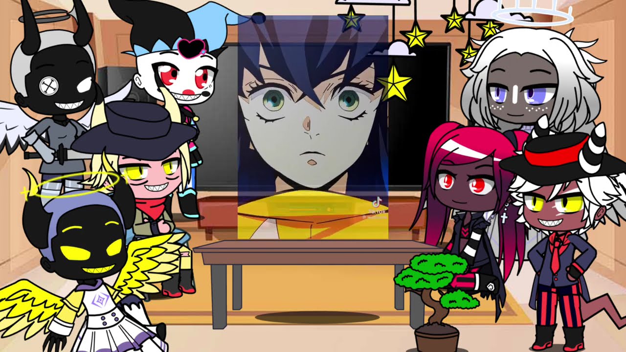 Hazbin Hotel Angels react to inosuke | Giyuu | Demon Slayer | Lucifer | gacha life
