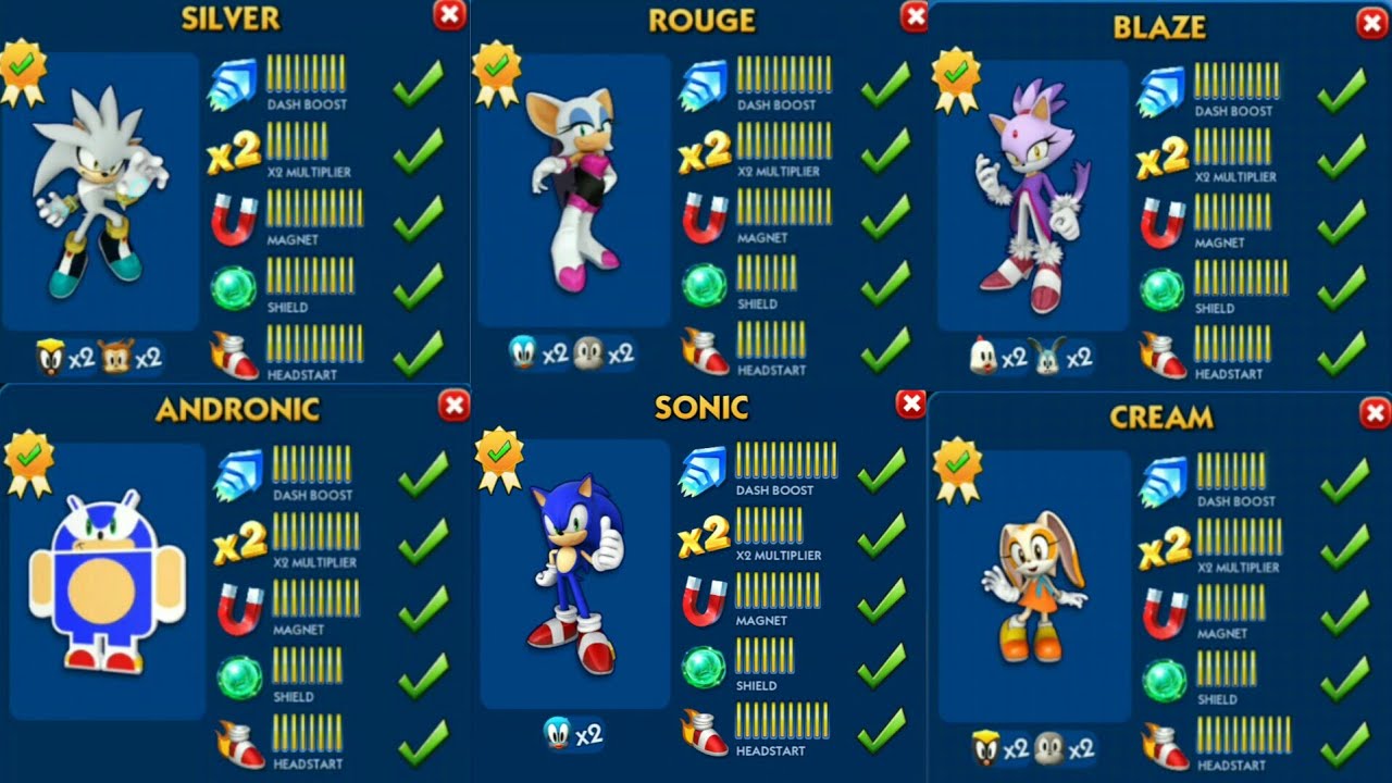 Sonic Dash All Characters Upgraded to MAX Level