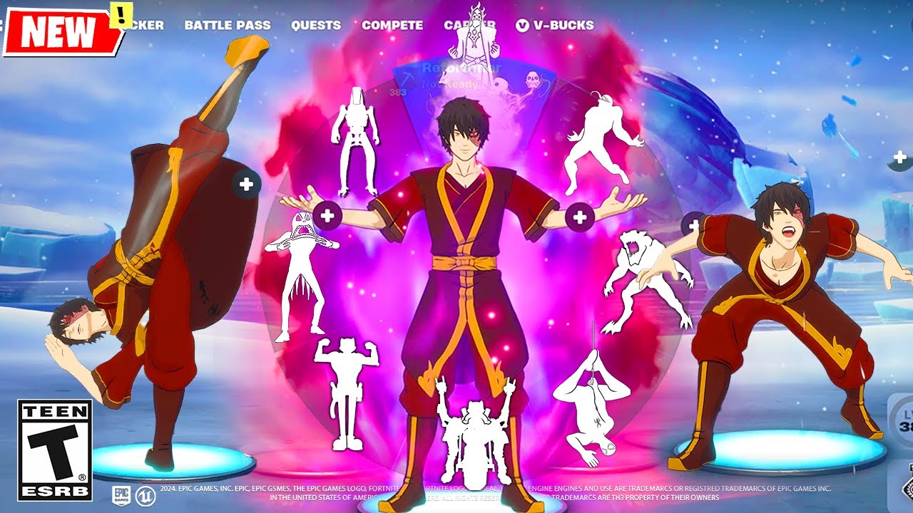 ZUKO Fortnite x Avatar doing all Built-In Emotes and Funny Dances シ #avatarthelastairbender