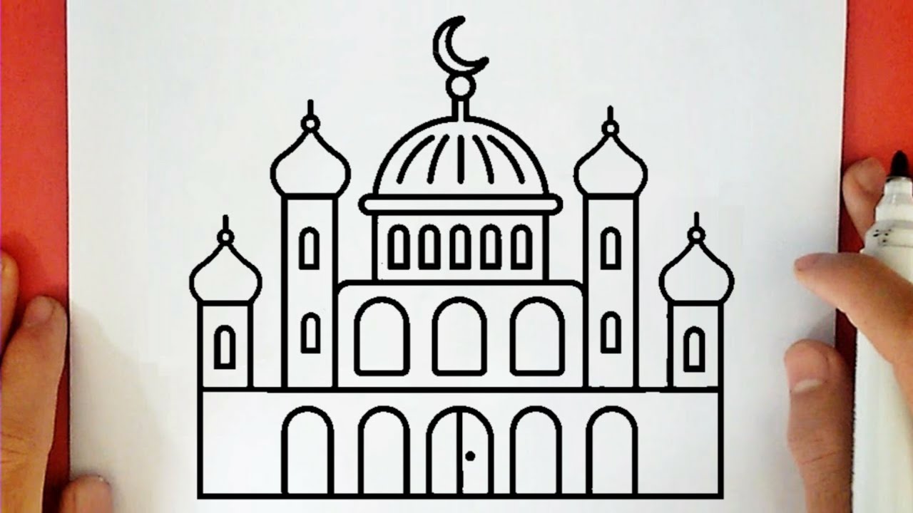 كيفية رسم مسجد خطوة بخطوة / رسم مسجد سهل / رسم سهل / تعليم الرسم للمبتدئين || Easy Mosque Drawing