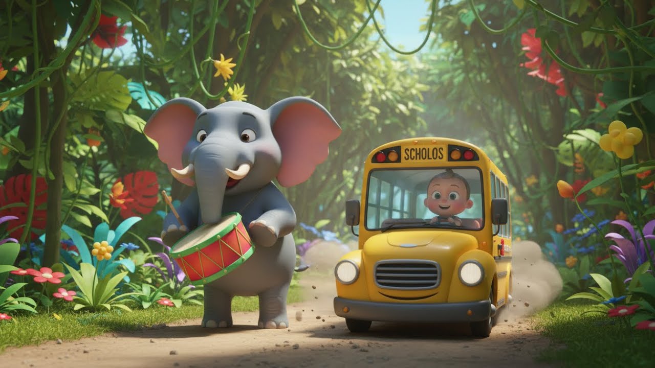 Bus Wheels in the Jungle Ride Song for Kids | Fun Vehicle & Animal Nursery Rhymes 🚌🌴🎶