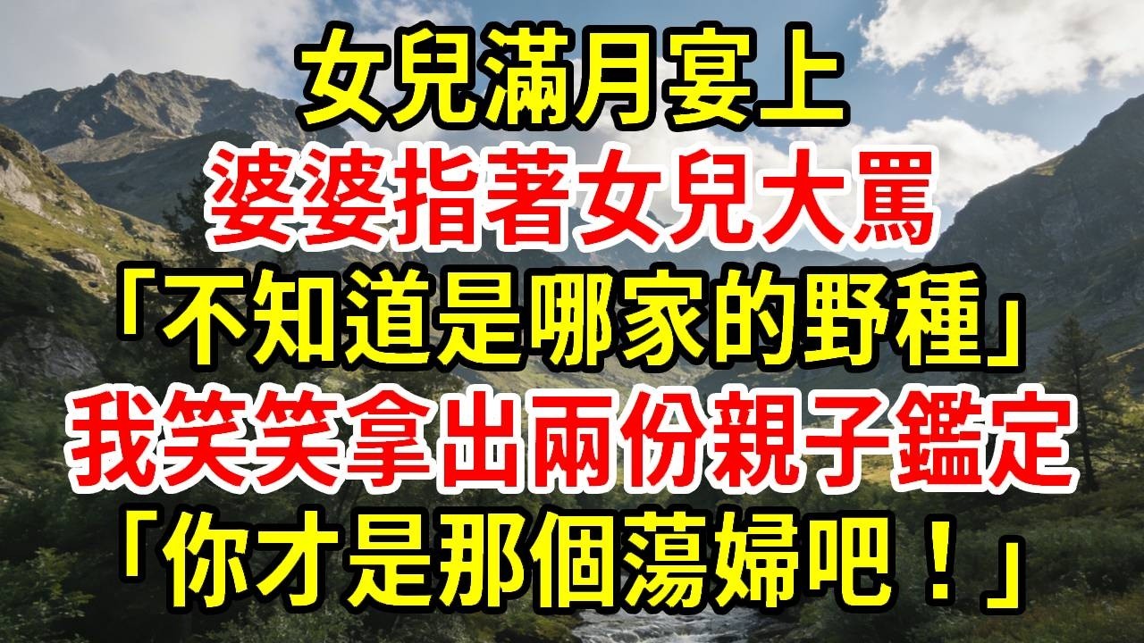【優秀爽文】女兒滿月宴上，婆婆指著女兒大罵。「不知道是哪家的野種！」我笑笑拿出兩份親子鑑定「你才是那個蕩婦吧！」#為人處世#經驗#情感故事#戀愛#情感#婚姻#人生感悟