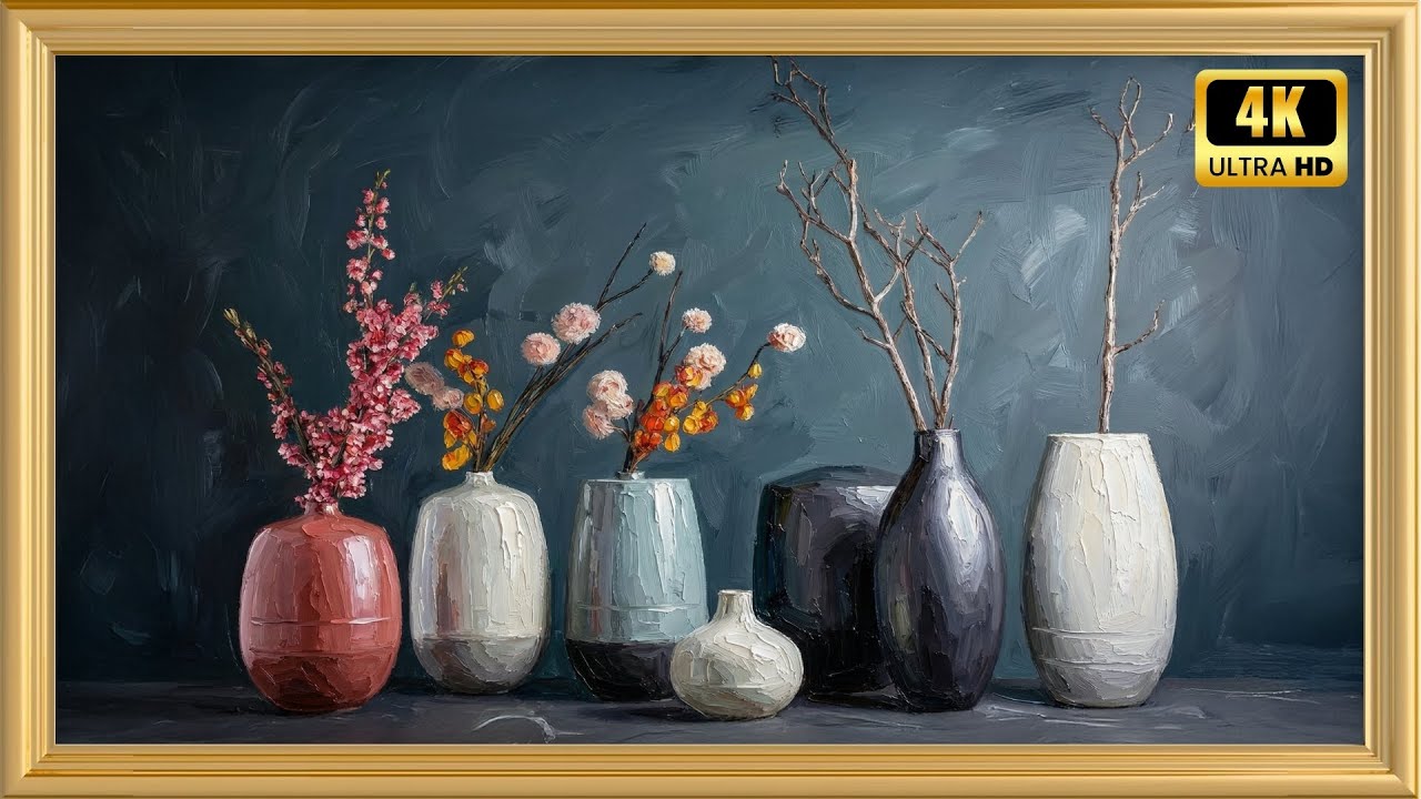 Intimate Arrangement of Modern Vases and Flowers | 4K Still Life Art for Samsung Frame TV