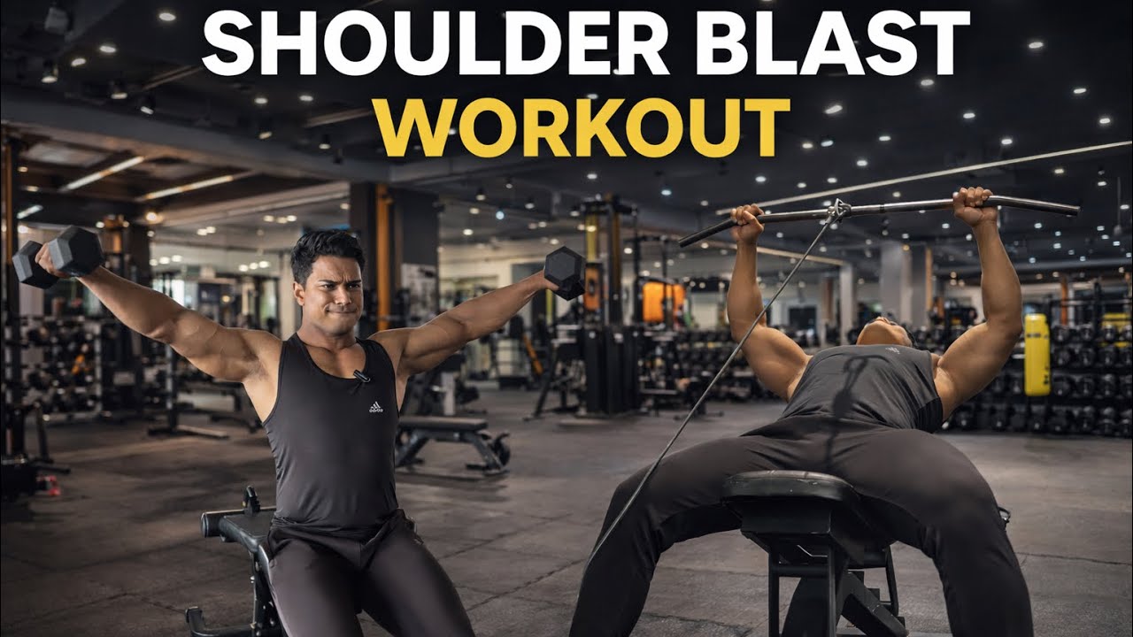 Shoulders work out at gym.