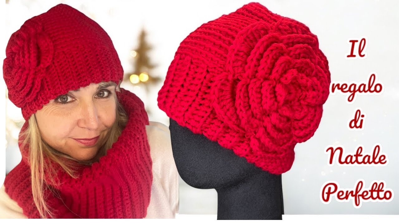 Cappello ad uncinetto con rosa d’Irlanda regalo di Natale perfetto, tutorial facile