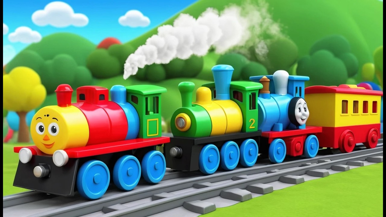 Cinq petits trains jouets tchoutent