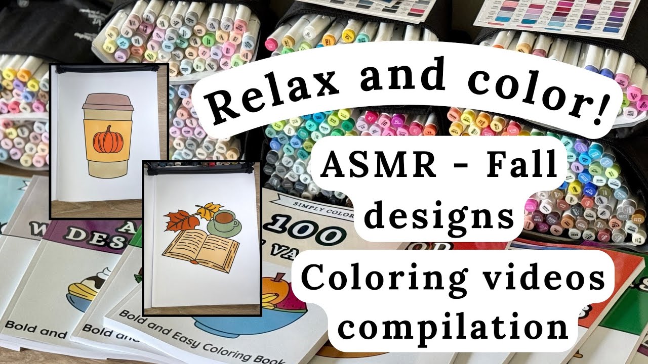 ASMR coloring fall designs, coloring videos satisfying compilation, asmr marker sounds 