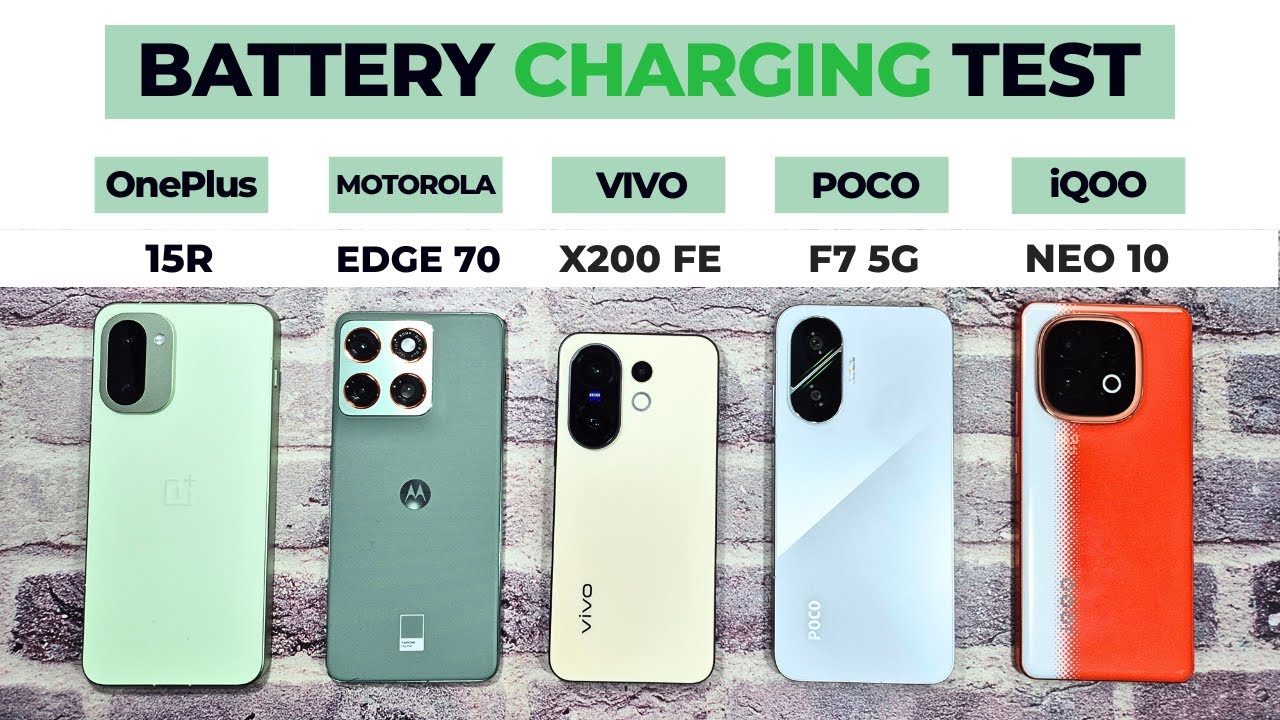 BATTERY CHARGING TEST | Motorola Edge 70 vs iQOO Neo 10 vs POCO F7 vs OnePlus 15R vs VIVO X200 FE