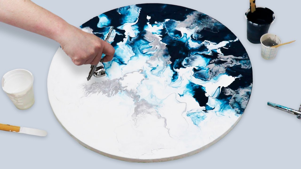 (609) Gorgeous Airbrushed Pour Painting On Circle Canvas
