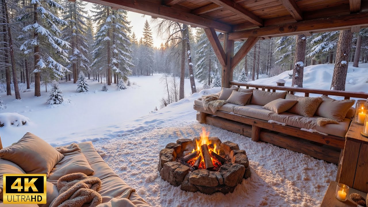 Calm Winter Ambience ❄ Soft Winter Piano Music & Warm Fireplace for Relaxation