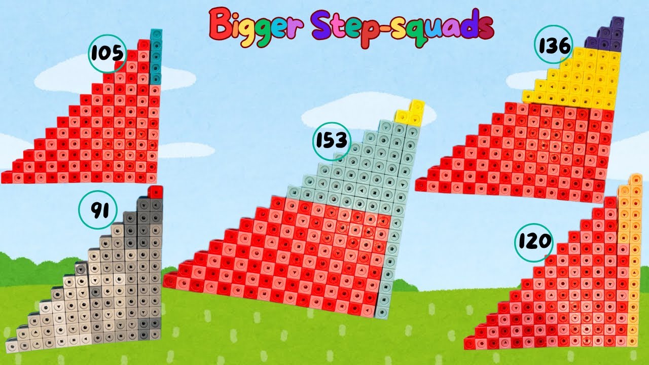 Giant Step Squad! Numberblocks 91, 105, 120, 136 & 153 Create Mega steps #numberblocks